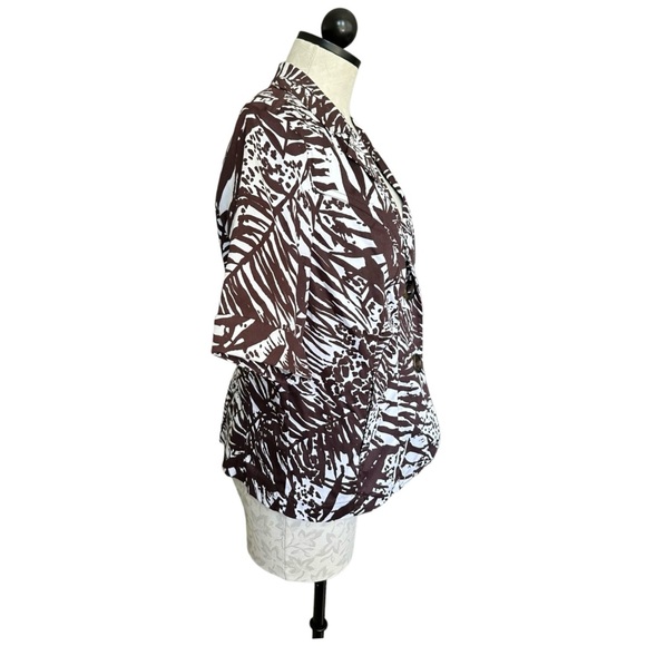 Coldwater Creek NEW Palm Print Jacket Short Sleeve Brown White 2 Button Size 14 - Picture 2 of 14